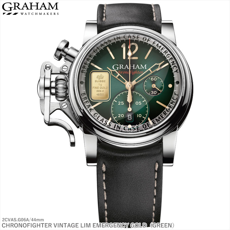 CHRONOFIGHTER VINTAGE Lim Emergency Gold（GREEN） GRAMAH グラハム 腕時計 44MM （クロノファイター ヴィンテージ リム エマージェンシー ゴールド／グリーン）数量限定 2CVAS.G06A